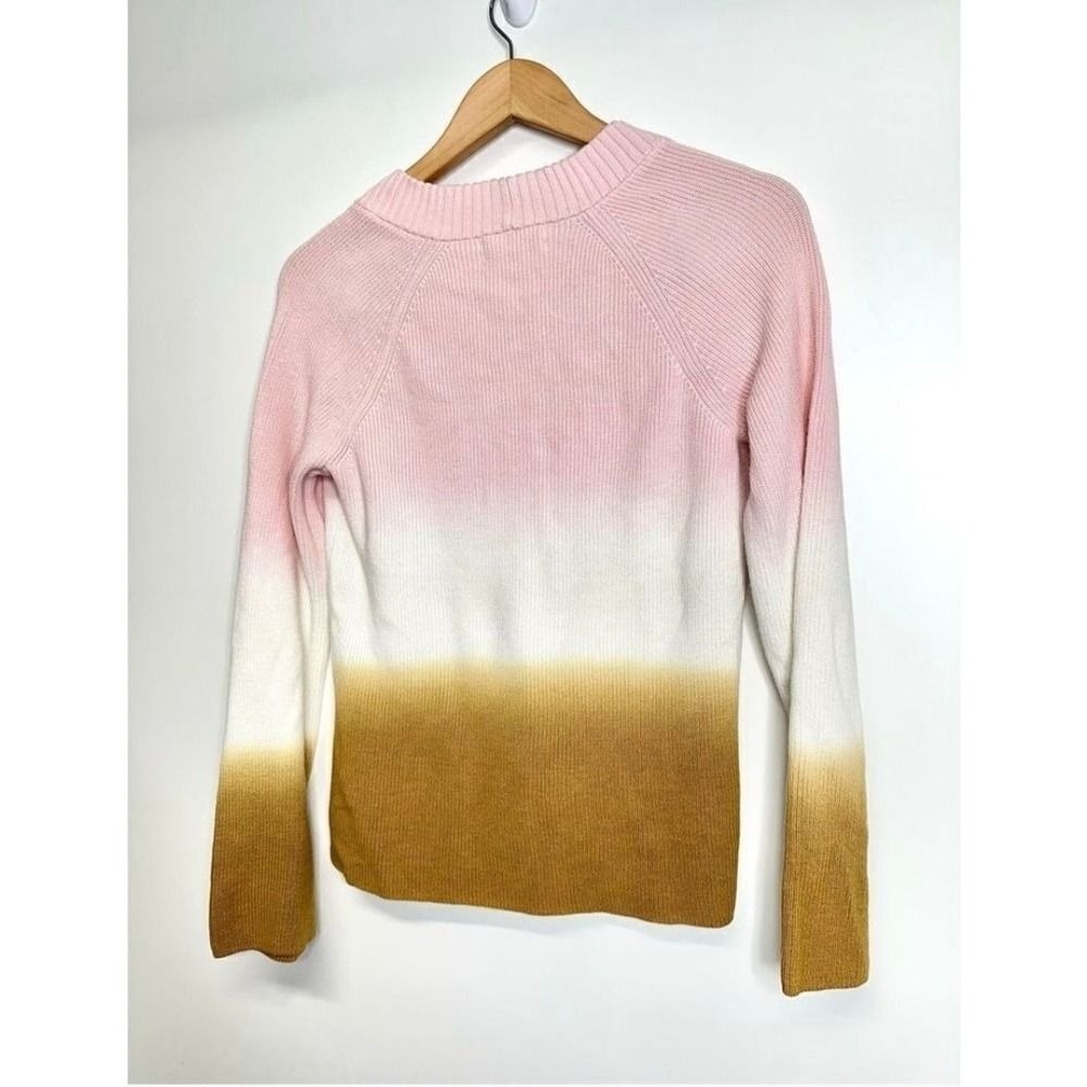 Anthropologie Pink White Yellow Ombre V-Neck Ribbed Knit Sweater Size XS - Picture 5 of 8